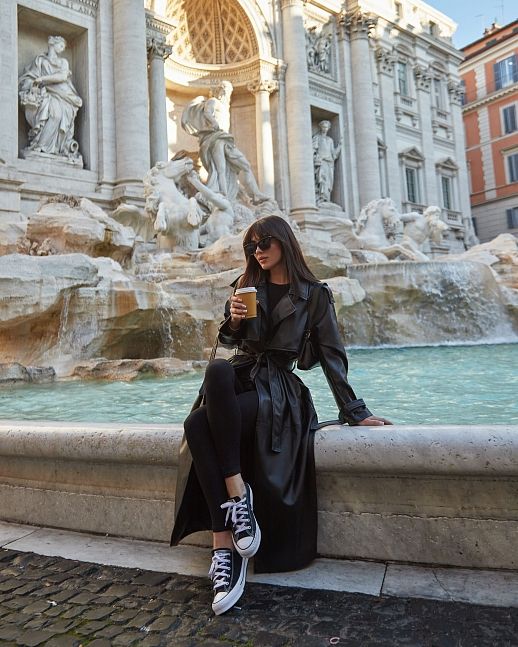 Тренч з екошкіри на замші чорний