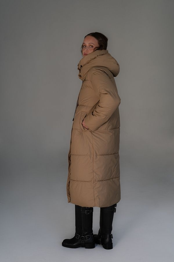 Пуховик довгий з капюшоном бежевий PUH/3 #RU# Пуховик длинный с капюшоном бежевый PUH/3 № 2