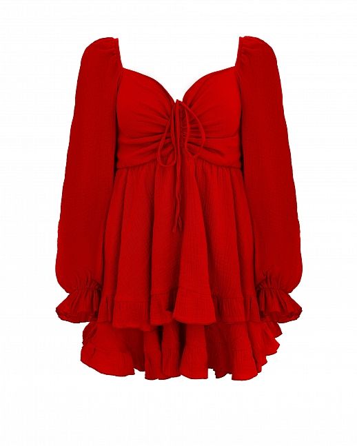Сукня міні муслінова з рюшами червона - №2