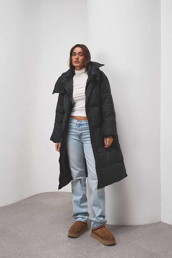 Пуховик довгий з капюшоном чорний PUH/1 #RU# Пуховик длинный с капюшоном черный PUH/1 № 2