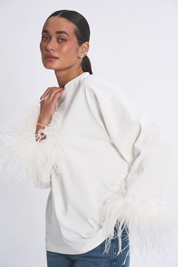 Лонгслів з пір'їнками молочний  LSML/01 #RU# Лонгслив с перьями молочный LSML/01 № 4