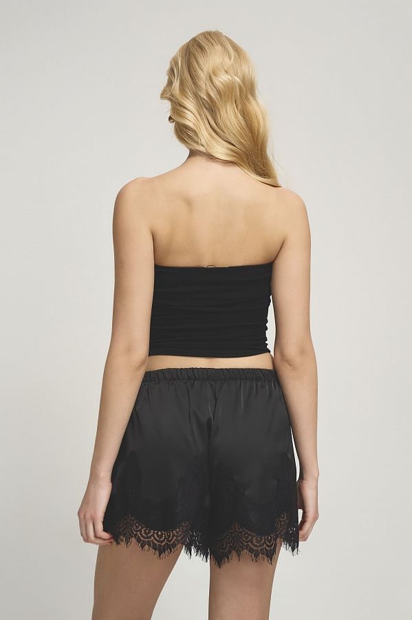 Шорти шовкові з мереживом чорні  #RU# Шелковые шорты с кружевом черные  № 4