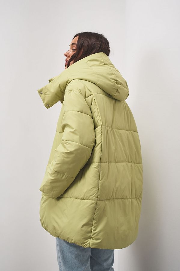 Пуховик подовжений на замку з капюшоном салатовий PDK/2 #RU# Пуховик удлиненный на замке с капюшоном салатовый PDK/2 № 5