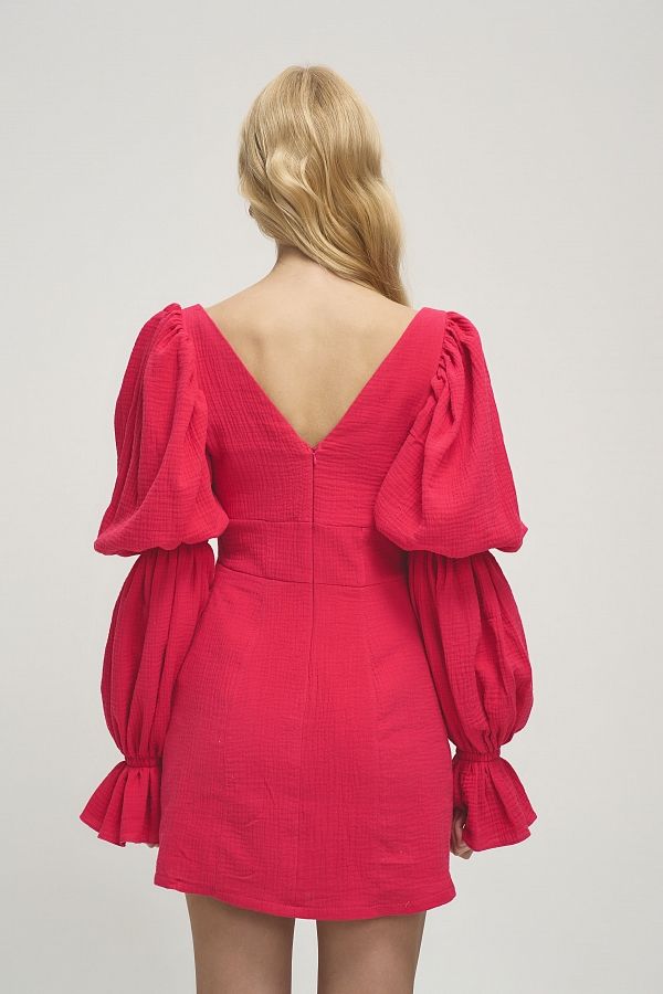 Сукня муслінова з пишними рукавами рожева D0123/3 № 5