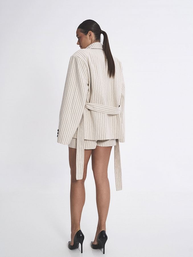 Костюм у смужку піджак та шорти молочний SU26/1 #RU# Костюм в полоску пиджак и шорты молочный SU26/1 № 4