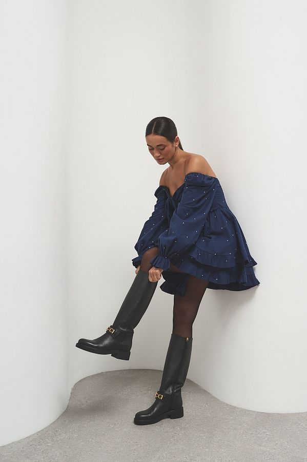 Сукня з подвійною спідницею темно-синя в горошок D0923/15 № 2