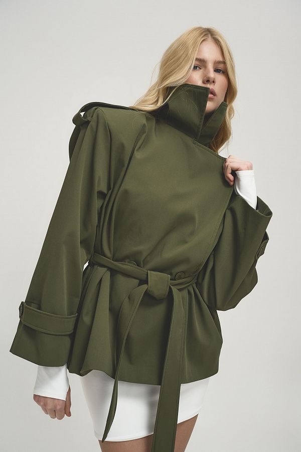 Тренч вкорочений котоновий оливковий PREM/05 #RU# Тренч укороченный котоновый оливковый PREM/05 № 3