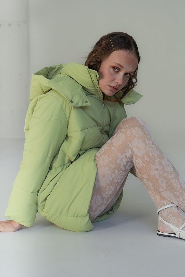Пуховик подовжений на замку з капюшоном салатовий PDK/2 #RU# Пуховик удлиненный на замке с капюшоном салатовый PDK/2 № 5
