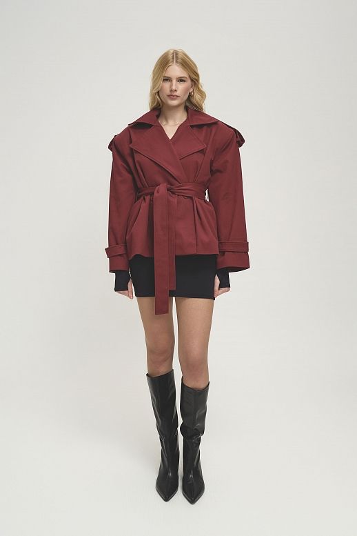 Тренч вкорочений котоновий бордовий