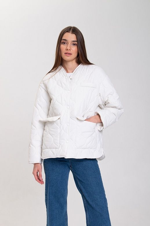 Куртка на кнопках з кишенями візерунок хвилька біла