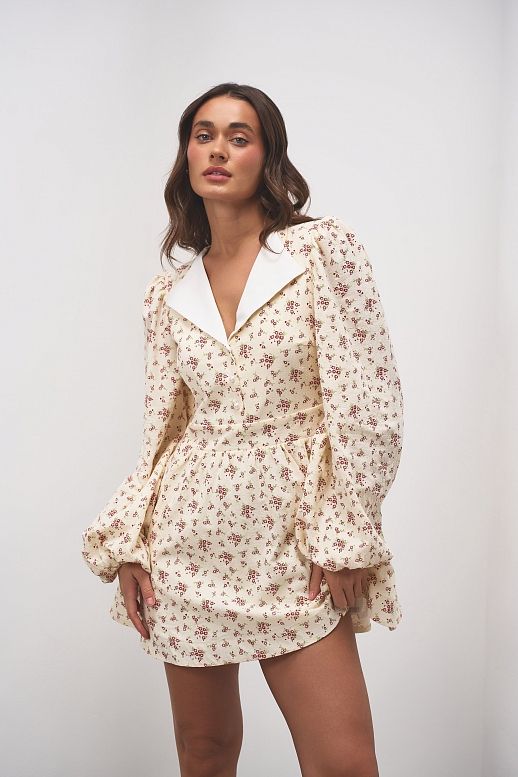 Сукня з білим комірцем кремова в квіти