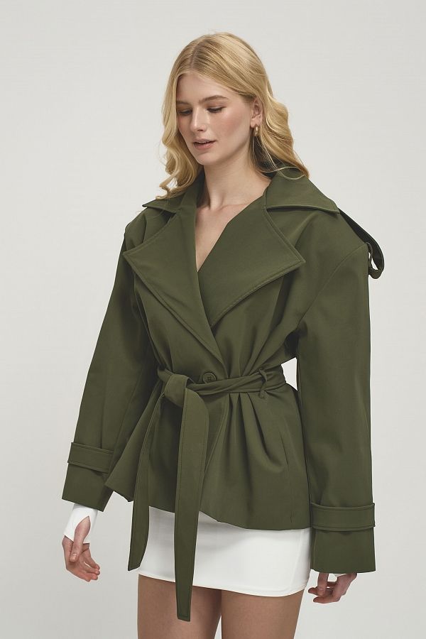 Тренч вкорочений котоновий оливковий PREM/05 #RU# Тренч укороченный котоновый оливковый PREM/05 № 2