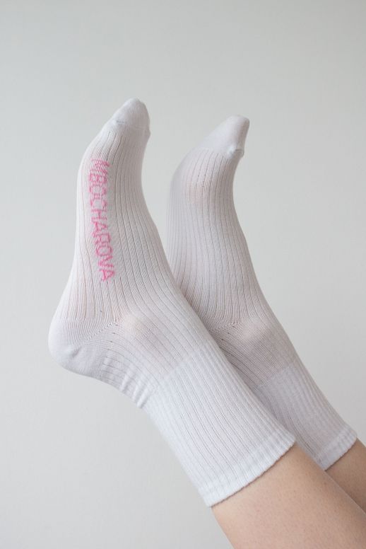 Шкарпетки базові біло-рожеві з лого MBocharova - №2
