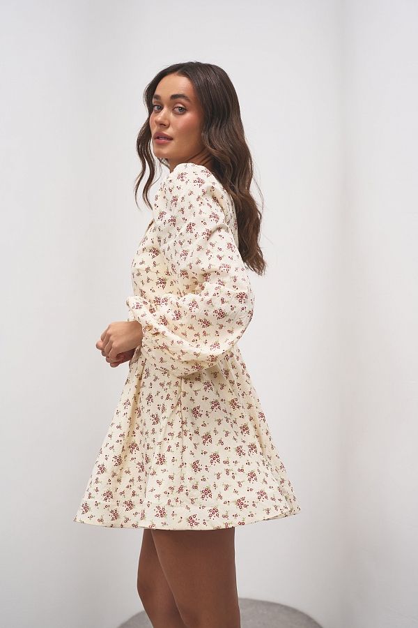 Сукня з білим комірцем кремова в квіти МБПЛ 14.08 № 3