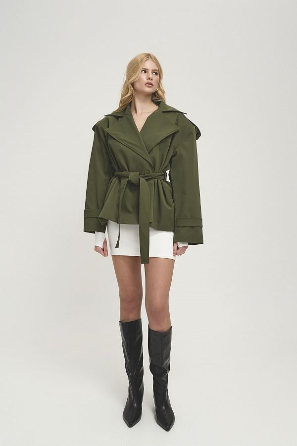 Тренч вкорочений котоновий оливковий PREM/05 #RU# Тренч укороченный котоновый оливковый PREM/05 № 5