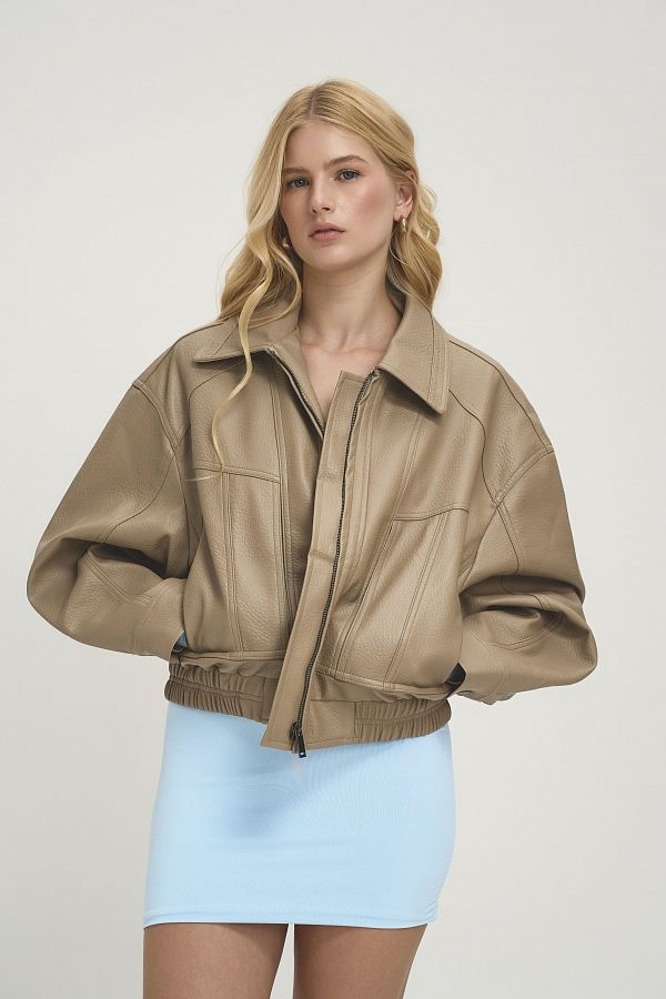 Куртка oversize шкіряна бежева URBAN-01 #RU# Куртка oversize кожаная бежевая URBAN-01 № 4